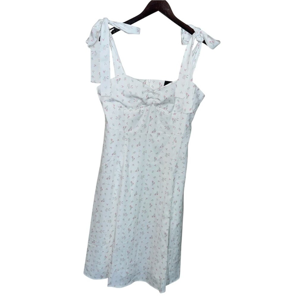 Sweetkama White Floral Dress with Pink & Green Print